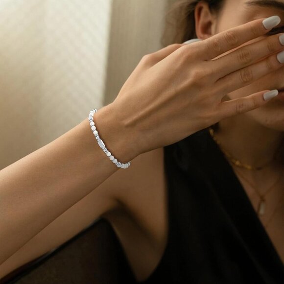 Silver & White Boho Beaded Bracelets for Women Trendy Jewelry Gifts for Lover - Picture 7 of 7